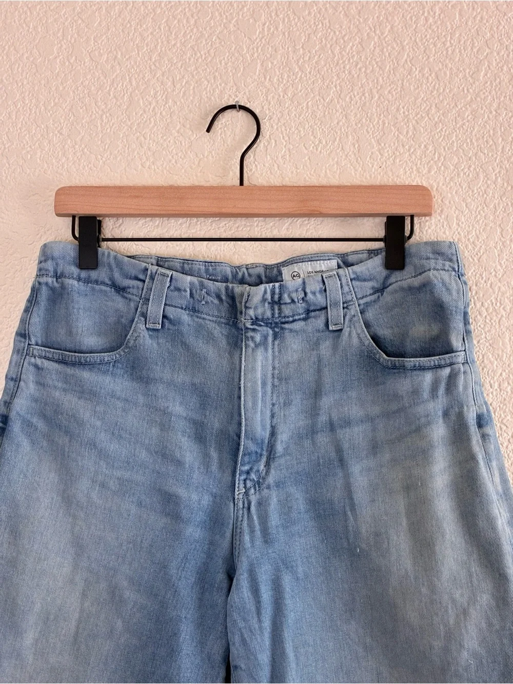 AG | Adriano Goldschmied hand cut frayed denim Bermuda long denim shorts size 29